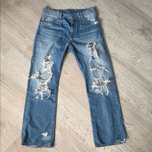 Women's Distressed Blue Straight Leg Jeans